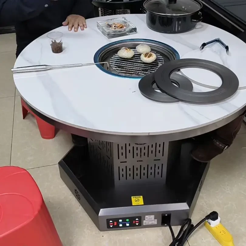 可烧水做饭可烤无烟无尘；全屋升温的一款电回风炉，1.0米的圆桌