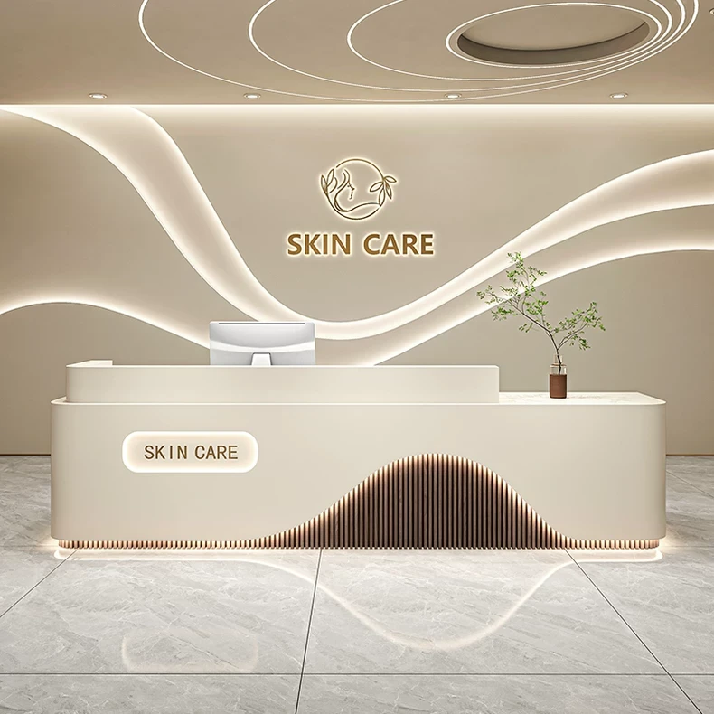 简约现代美容院医美烤漆公司前台接待桌酒店吧台养生会所收银台柜