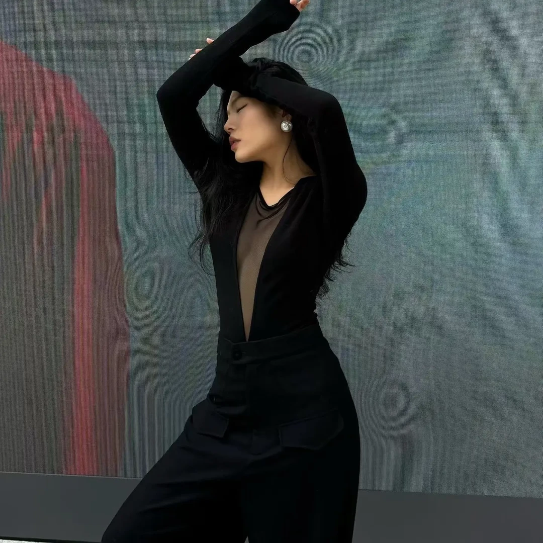 拼纱磨毛时尚打底衫T恤