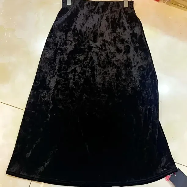 丁丁秋冬新款加绒加厚金丝绒高腰显瘦半身裙女