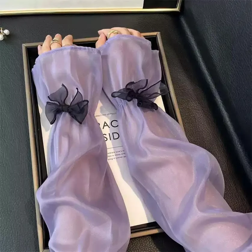 网纱冰袖蕾丝手臂袖套女款春夏季开车宽松防晒手套长款冰丝护手袖