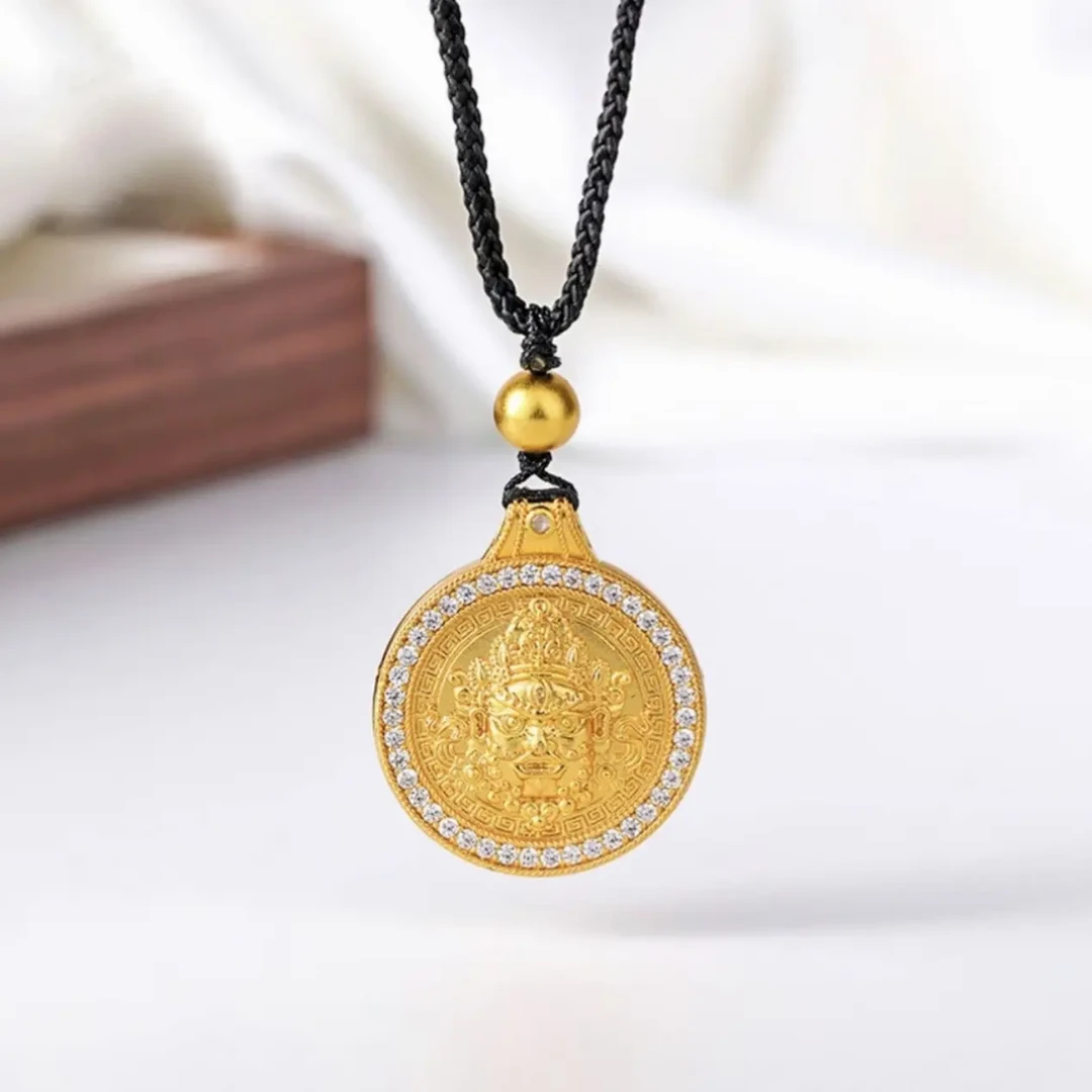 铜合金锆石吊坠 国潮经典满钻镶嵌黄财神吊坠手工时尚编绳