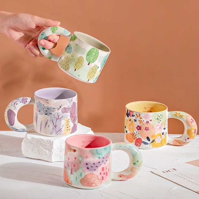 西比尔炫彩马克杯陶瓷杯耐高温家用咖啡杯水杯女带刻度高颜值杯子