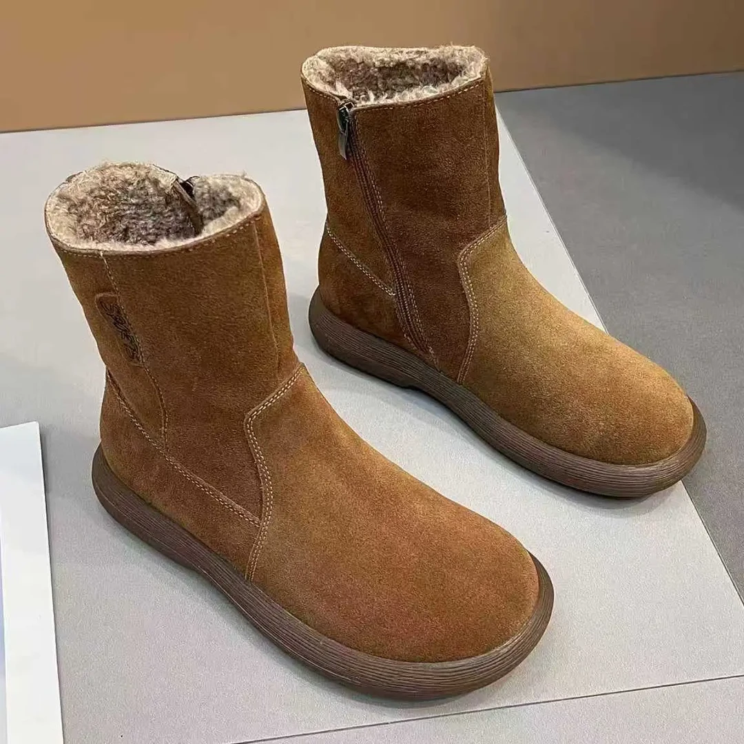 2025冬季新款时尚百搭真皮加绒保暖女款雪地靴