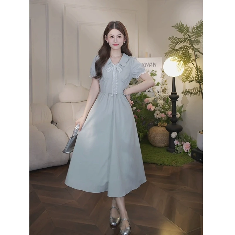 鹿向南「粉丝福利」短袖蕾丝边连衣裙女设计感收腰DYL661837