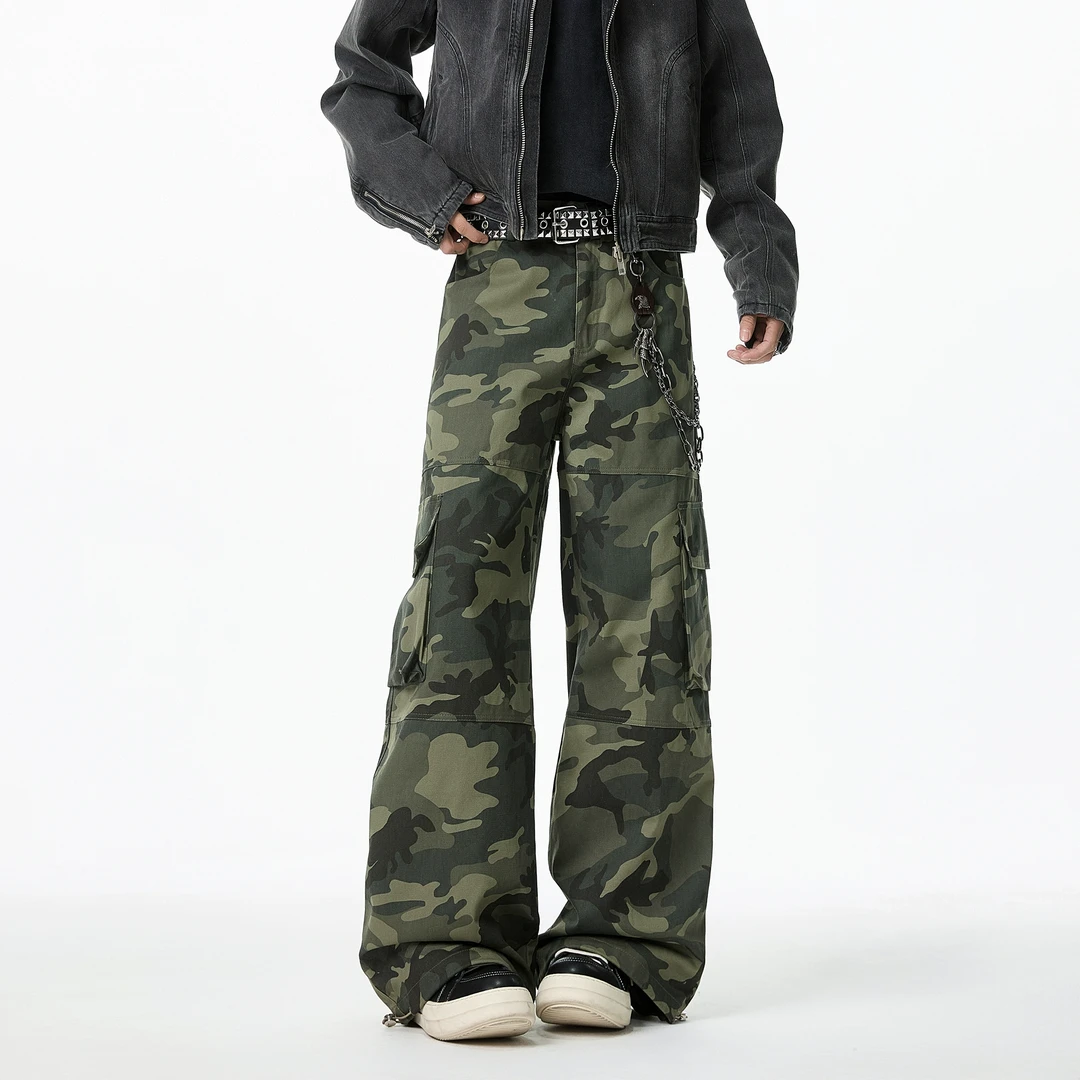 迷彩工装裤男2025春季新款美式高街痞帅潮牌大码宽松直筒休闲裤子