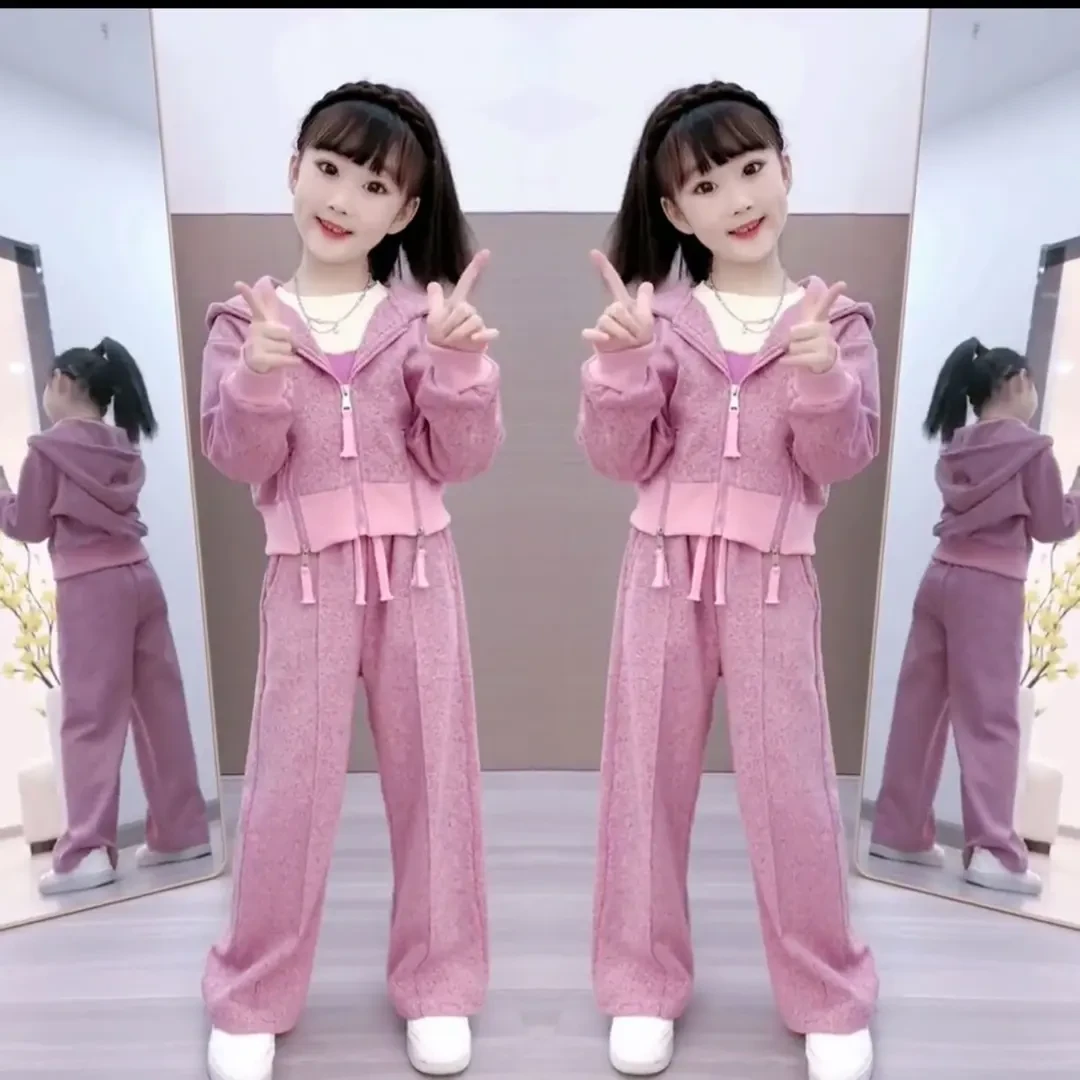 女童春秋套装儿童春季带帽卫衣学生运动秋装2025新款洋气小女孩潮