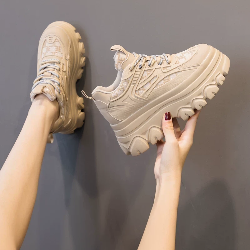 万达撤柜头层牛皮松糕增高老爹鞋女2025春秋透气新款爆款运动鞋女