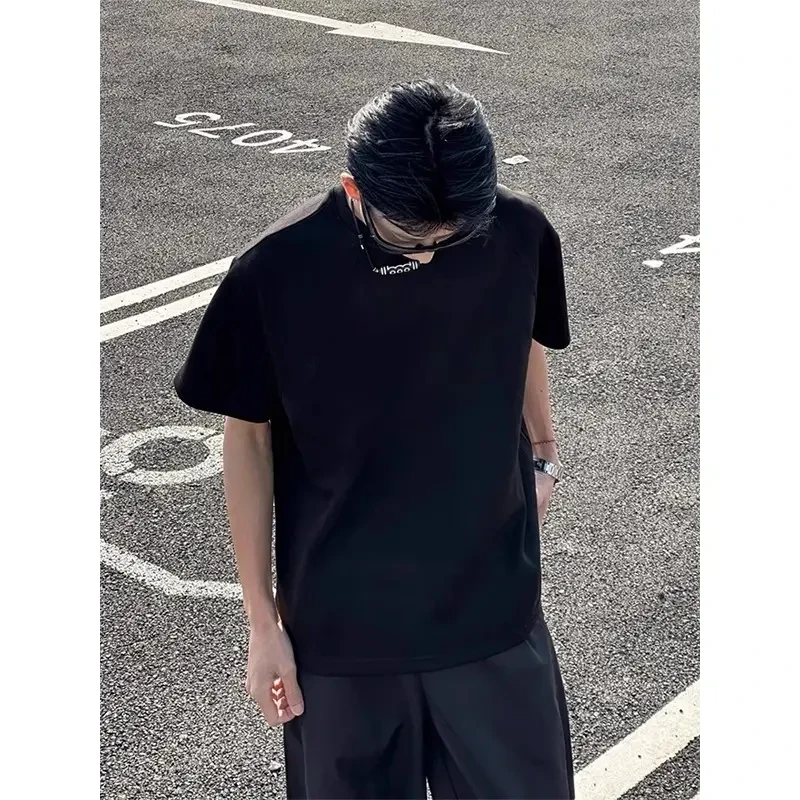 纯黑色cleanfit运动短袖男款夏季小领口美式320g重磅T恤内搭5分袖