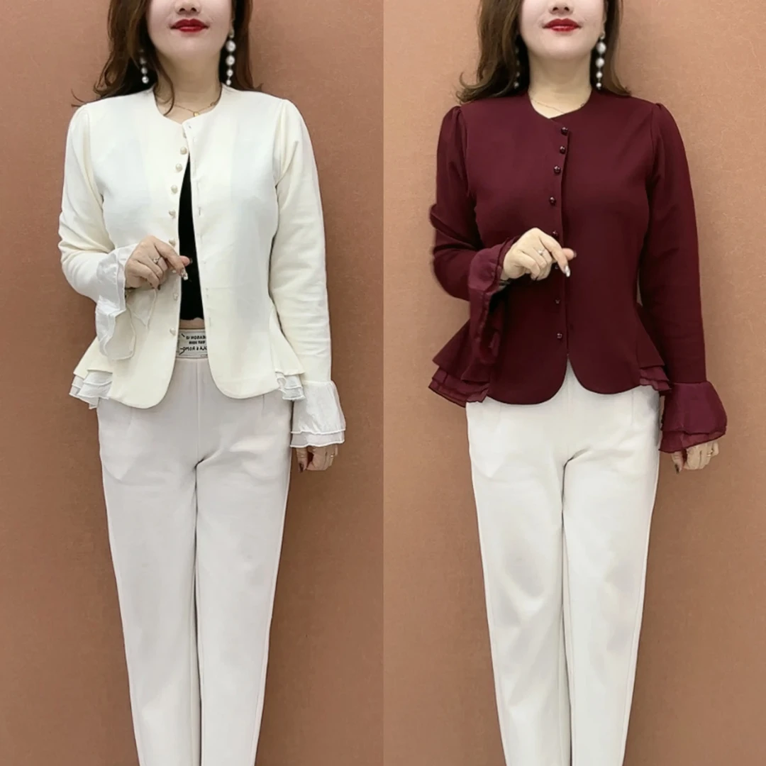 新款精致气质可拆卸荷叶领针织开衫短外套