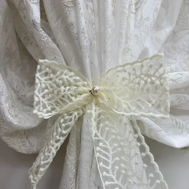 蕾丝珍珠蝴蝶结法式窗帘绑带唯美装饰【一对两个】