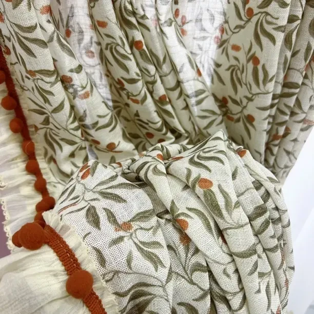 【206吊卡】棉麻数码印花 绣花精编提花纱 双门副综合纱（家用勿拍）