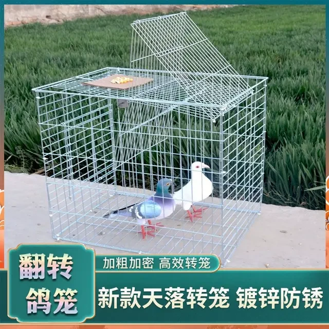 新款自动天落笼鸽子笼加密加粗镀锌升级版拼装旋转翻板笼鸽子