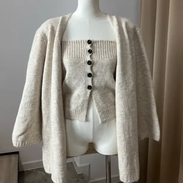 秋冬新款抹胸排扣打底衫毛衣外套慵懒风外搭上衣