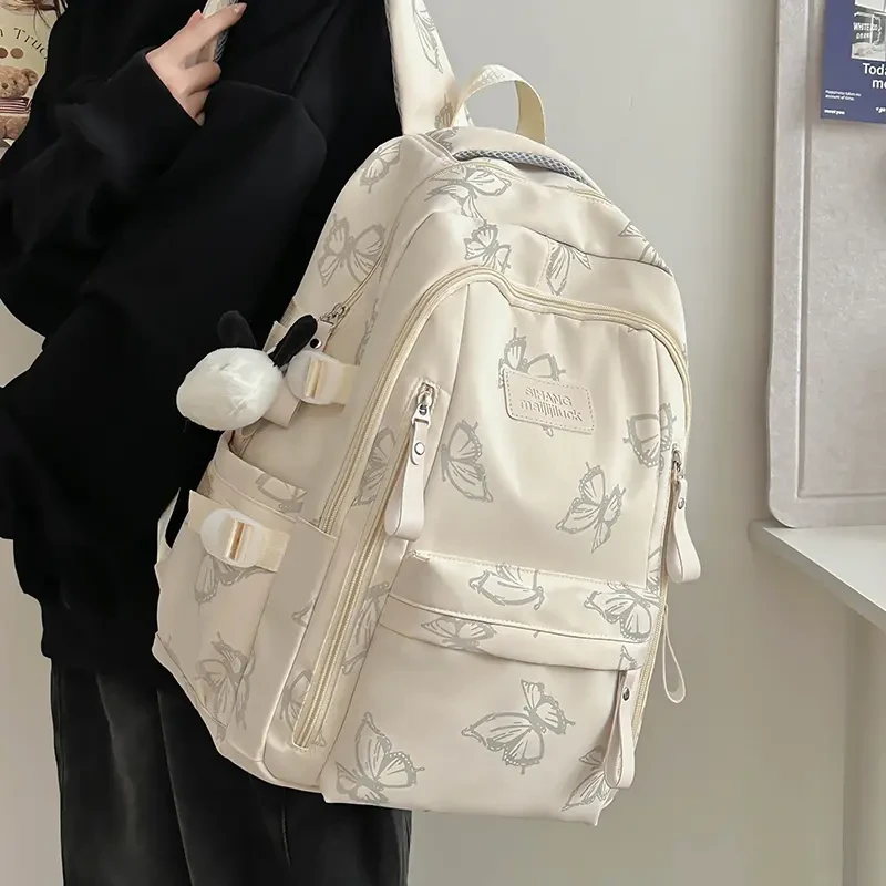 高颜值蝴蝶双肩包ins风初中女生高中学生书包大容量电脑旅行背包