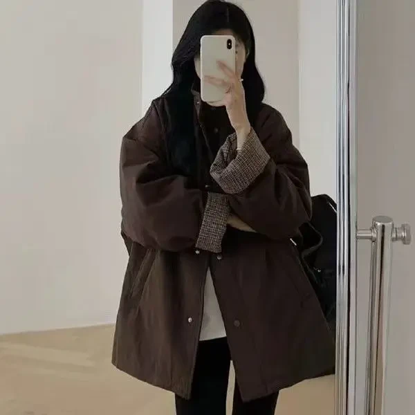 高级感撞色夹棉棉服2025爆款新品立领休闲宽松百搭加厚保暖风衣