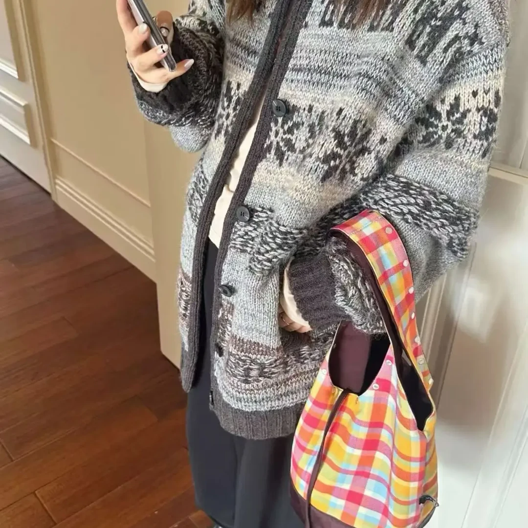 【D GUAN】美式复古费尔岛针织开衫