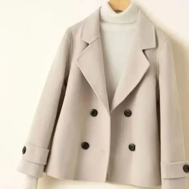 秋冬新款西装领短款双面呢大衣女韩版时尚百搭外套81881