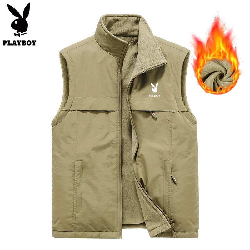 花花公子男士马甲背心爸爸装立领坎肩户外春秋季加厚男装
