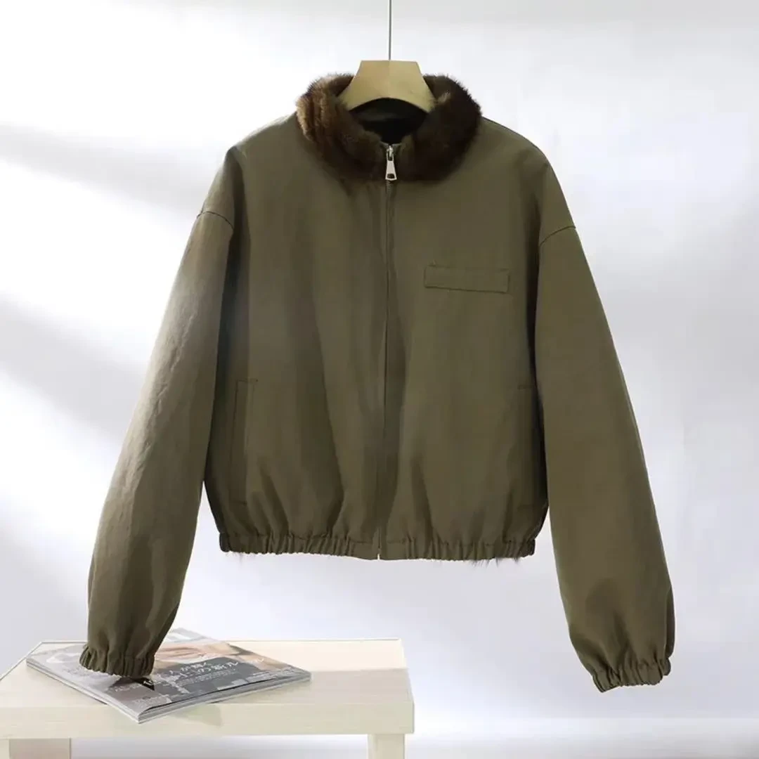 2025新款飞行夹克短款狐狸毛气质老钱风水貂领鹅绒外套1218