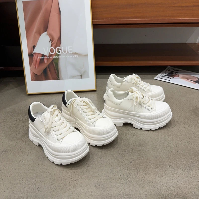6-005秋季新品女真皮厚底圆头系带平底休闲运动时尚百搭女德训板