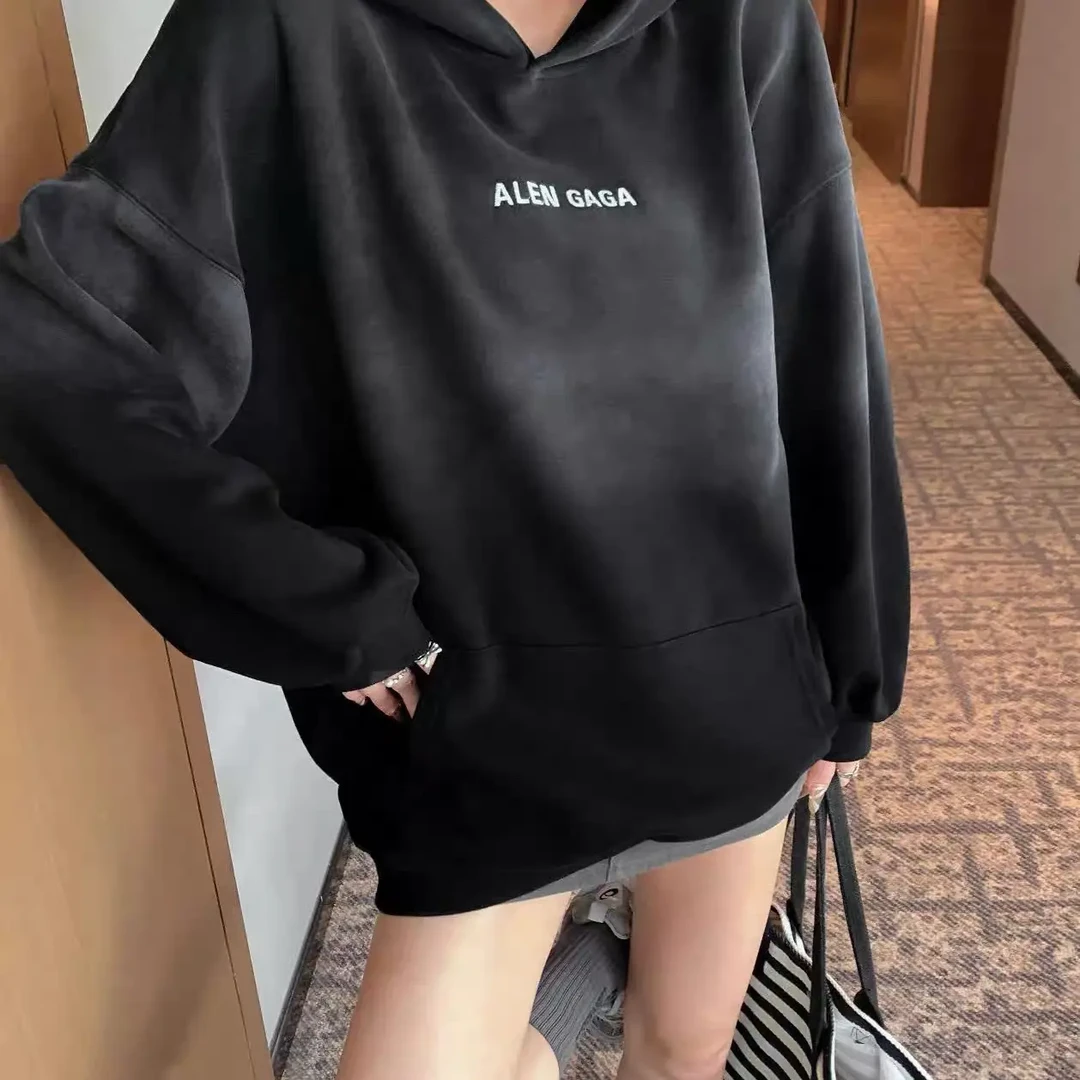 做旧落色连帽卫衣男女同款宽松重磅覆古高街卫衣