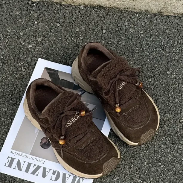 冬季毛毛鞋加绒保暖厚底增高运动休闲鞋女鞋