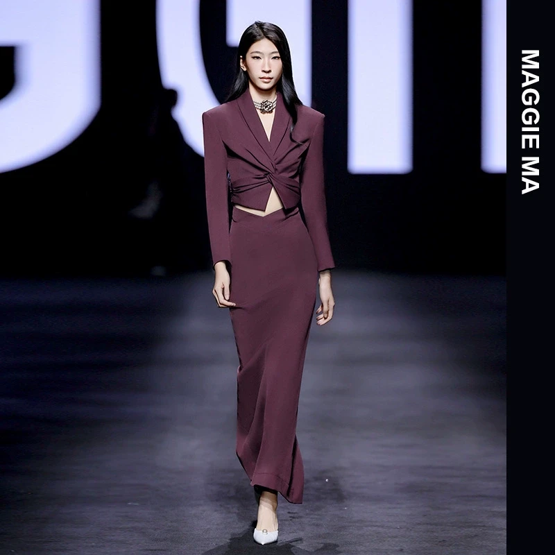 MAGGIE MA马婧早春今年流行套装气质短外套包臀半身裙子908S/909B