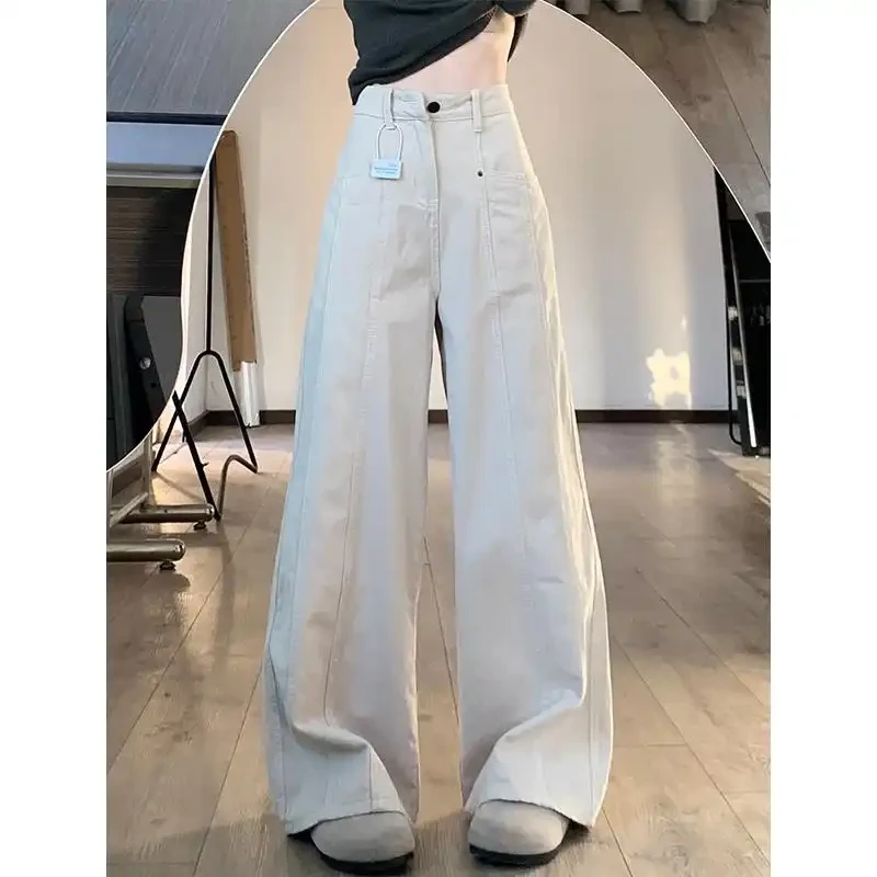 宽松慵懒风阔腿裤2025新款大码胖mm显瘦浅卡其裤子女款高腰牛仔裤