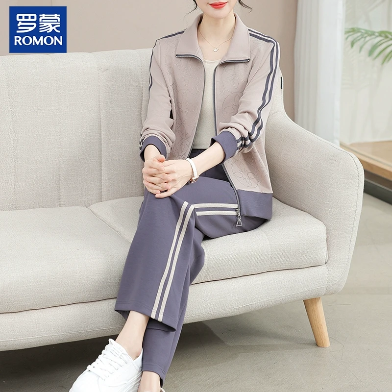 罗蒙品牌妈妈春装运动服套装2025新款中老年洋气外套中年人两件套