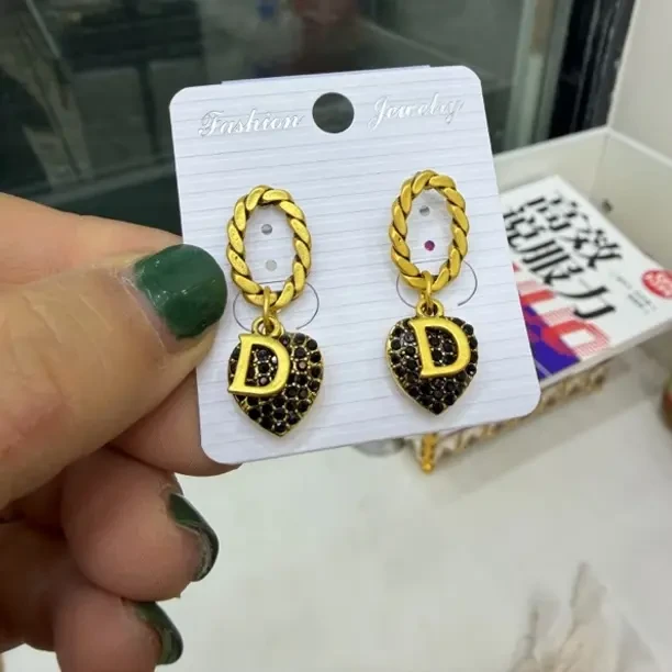 铜合金仿水晶耳饰 铜合金新款时尚复古镶钻不规则气质耳饰