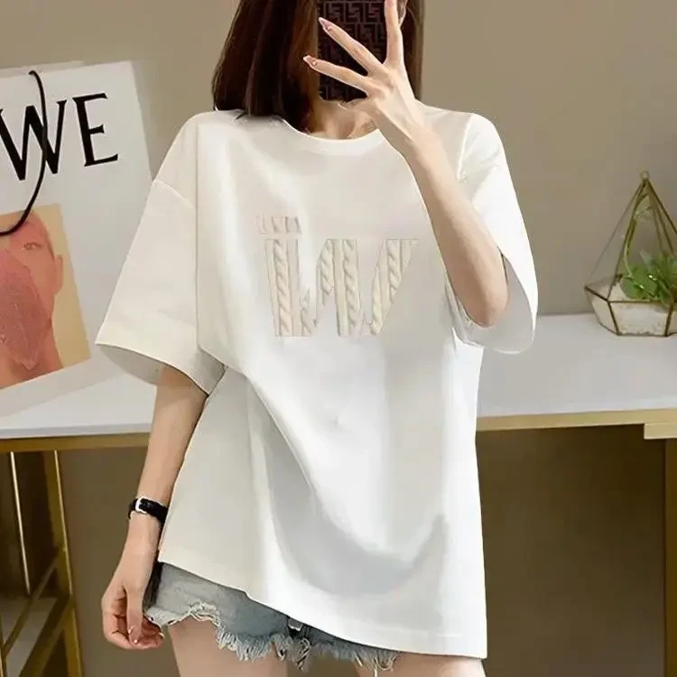 100%纯棉夏装短袖t恤女宽松显瘦半袖大码韩版2025新款上衣服ins潮