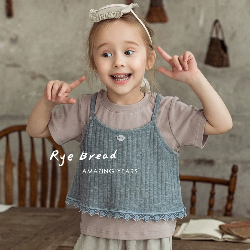 ryebread/黑面包童装 韩版女小童小众纯色毛衫吊带 5春