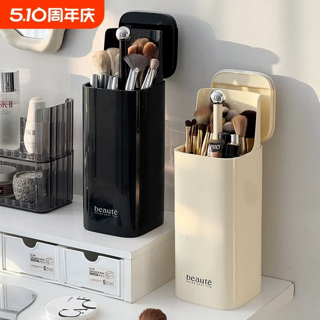 自动升降化妆刷收纳筒按压防尘高级感桌面化妆品收纳盒眉笔刷子桶