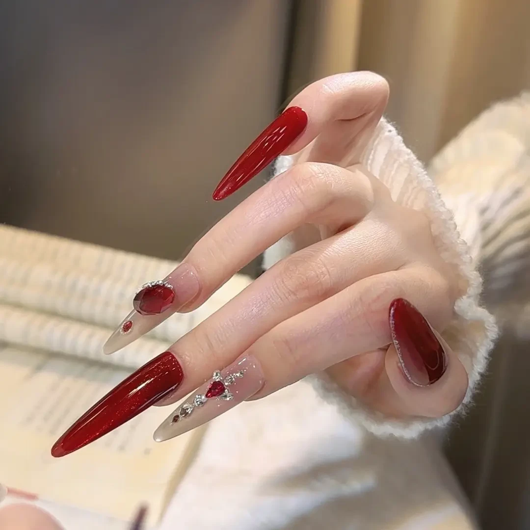 纯手工高级感爆闪气质高贵红色显白百搭款穿戴甲