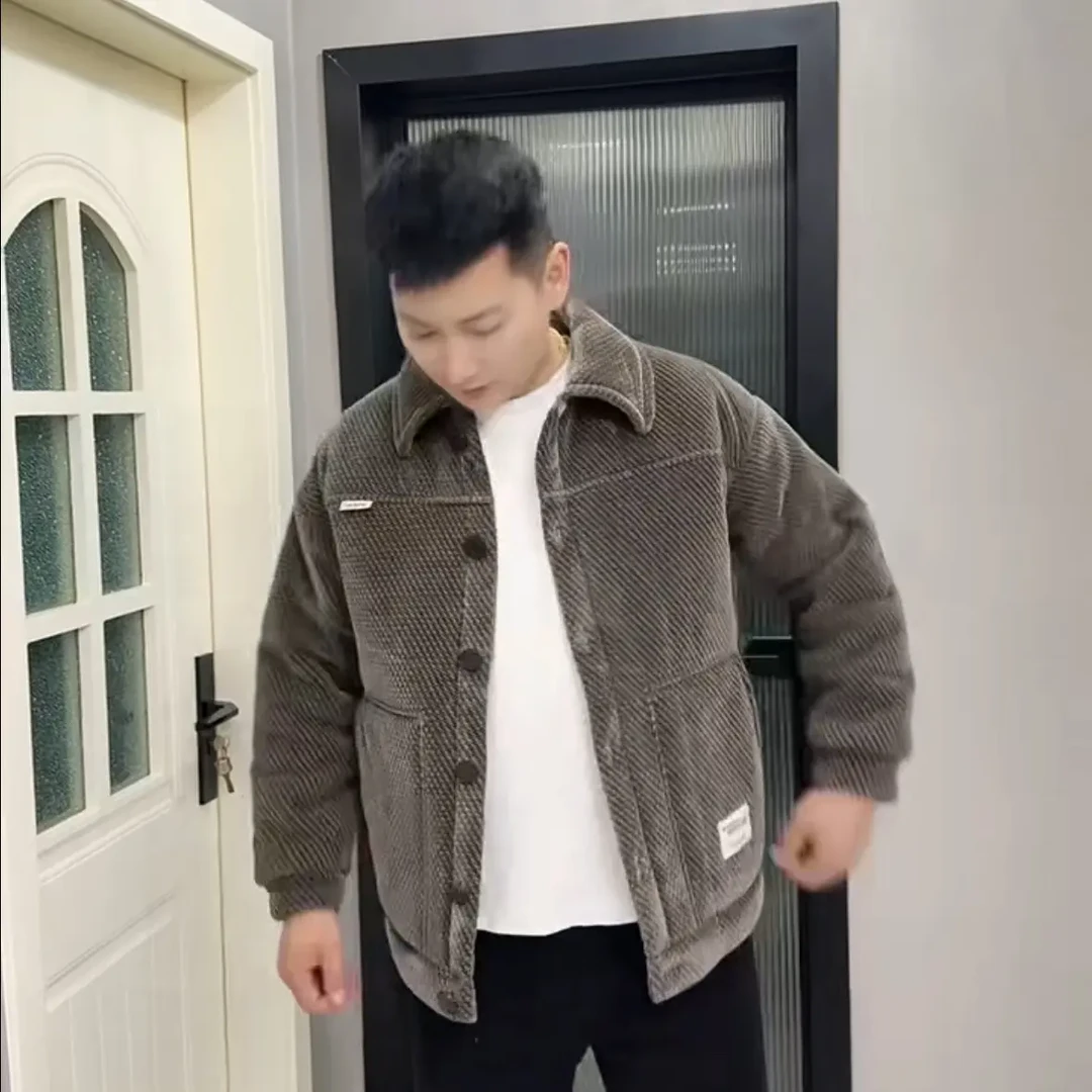 男士雪尼尔三层加厚加绒翻领潮流时尚外穿冬季家居服套装保暖帅气