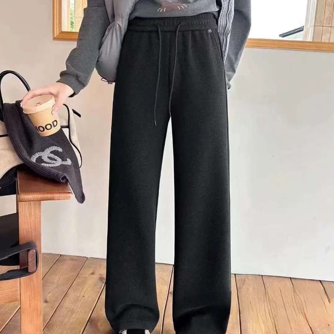 高品质秋冬加绒直筒阔腿女裤显瘦保暖休闲百搭