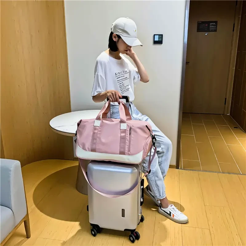 大容量旅行包干湿分离包女短途学生住校行李包帆布瑜伽运动健身包