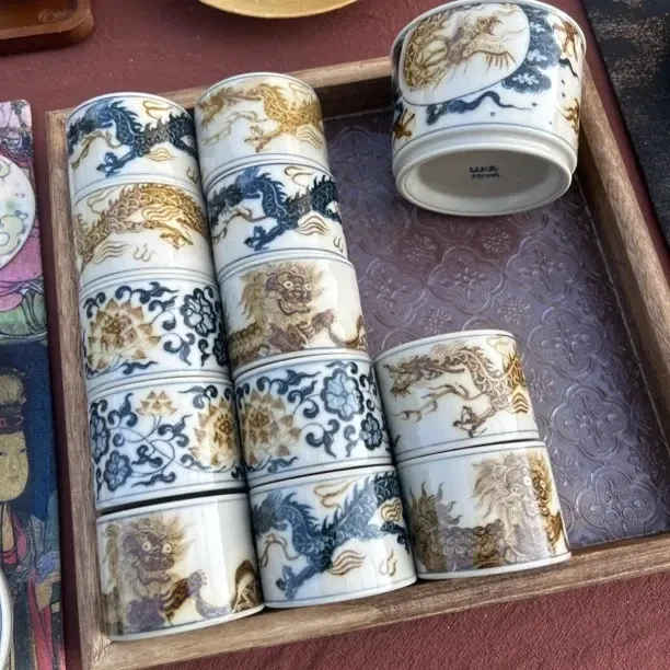 简约龙纹陶瓷茶杯家用喝水客人杯釉里金