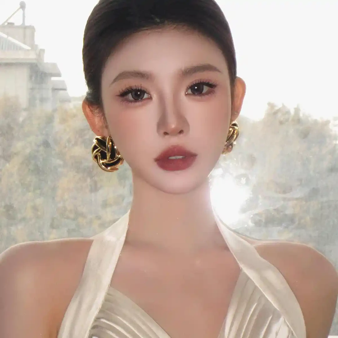 纯铜锆石耳饰 欧美风复古金属绒面耳环女夸张高级感气质螺旋耳钉