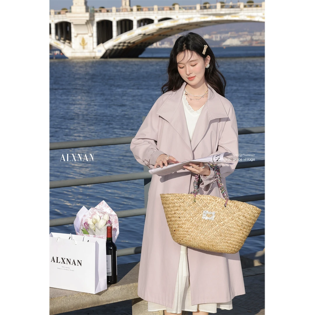 鹿向南「粉丝福利」气质收腰风衣外套女款粉紫色外套L52827