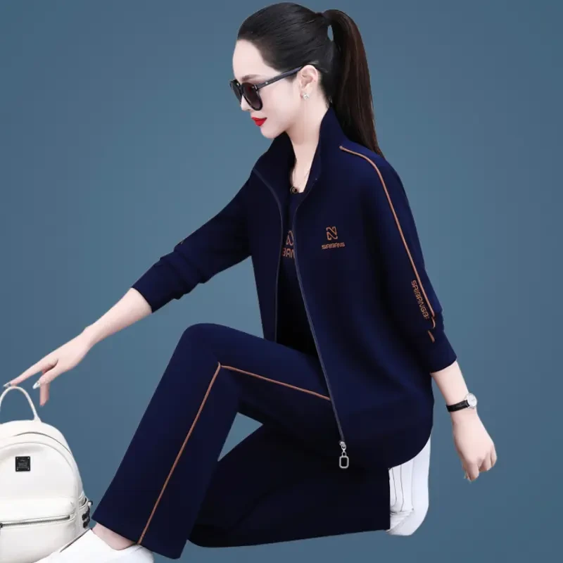 休闲运动套装女2025早秋新款大码时尚中年女士外套三件套气质减龄