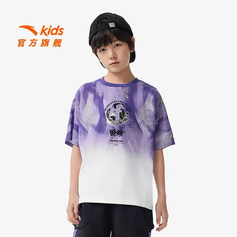 【女童专享价】安踏儿童男大童针织短袖衫2025夏亲肤短袖/352528103