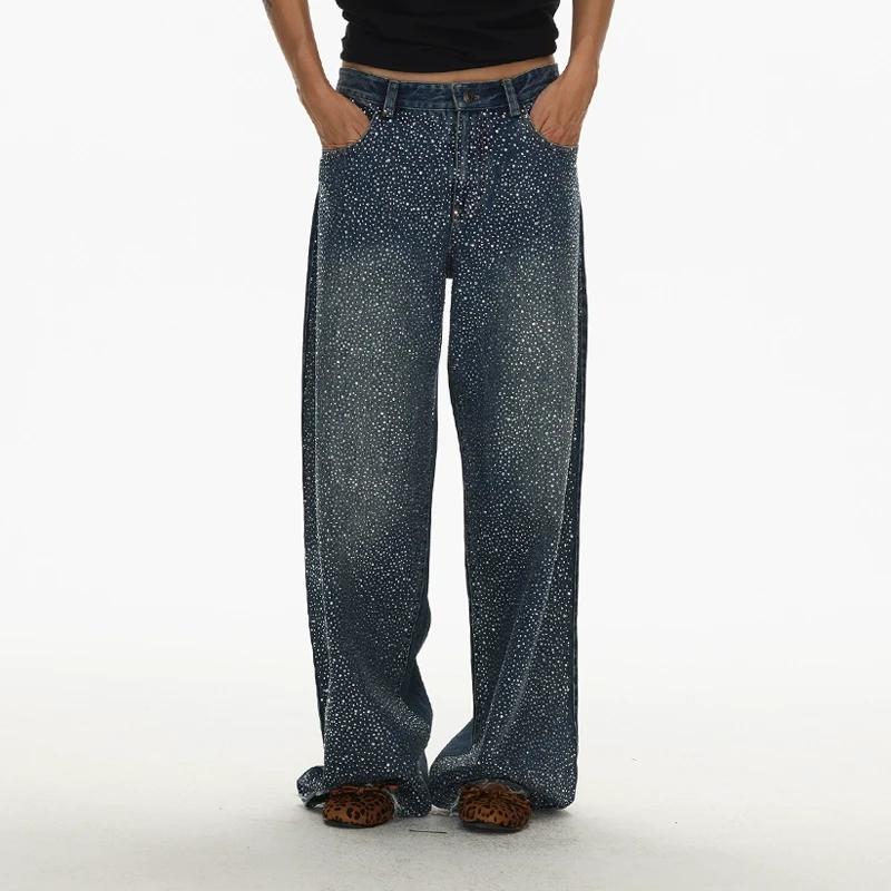 ECHOADE经典时髦 精选优质100%棉宽松中低腰版型星空烫钻牛仔裤