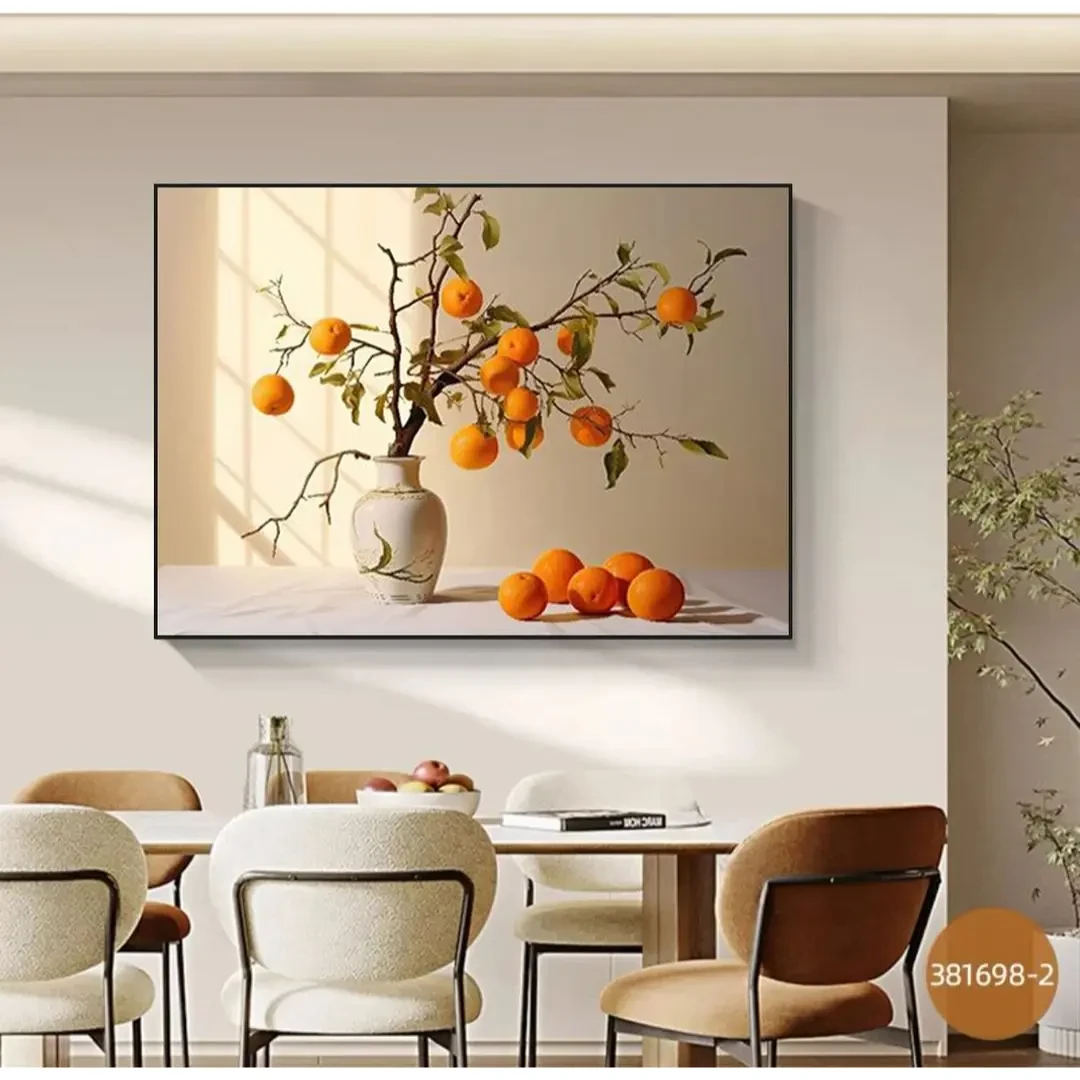 现代小清新餐厅挂画柿柿如意客厅背景墙挂画高级感创意饭店装饰画