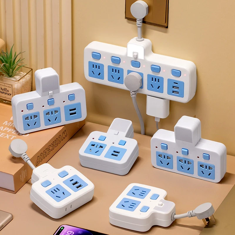 大功率纯铜插座无线转换器夜灯USB独立开关多功能一转多位排插板