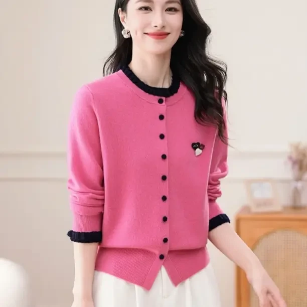 【100%绵羊毛】秋冬新款气质羊毛显瘦长袖百搭针织开衫女