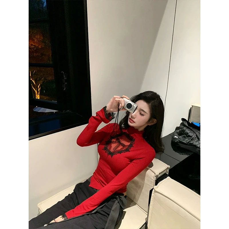 芭比姨【心尖喵酱】纯欲 修身显瘦高领打底上衣