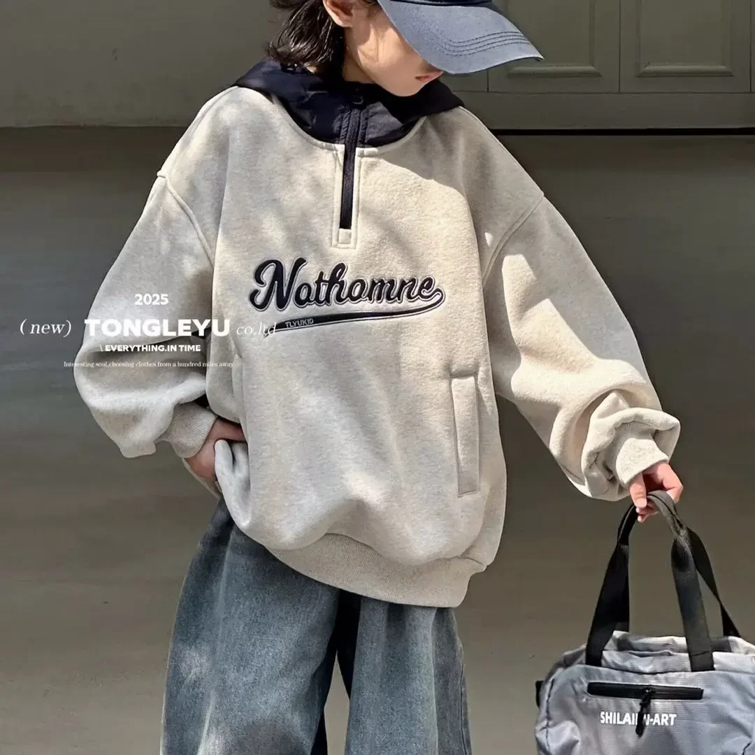 2025款加厚卫衣新款男女童中大童连帽运动上衣
