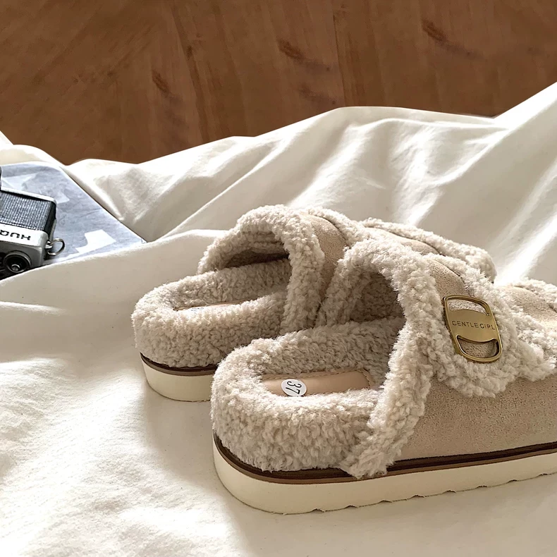 露丝同款INS厚底显腿长毛毛拖鞋女外穿2025秋冬百搭网红一字拖潮